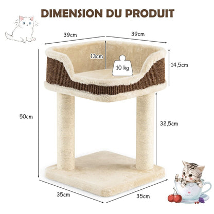 Tour D'Arbre À Chat Compacte Avec Perchoir En Peluche Et Griffoirs Pour Se Faire Ses Griffes Gris/Beige