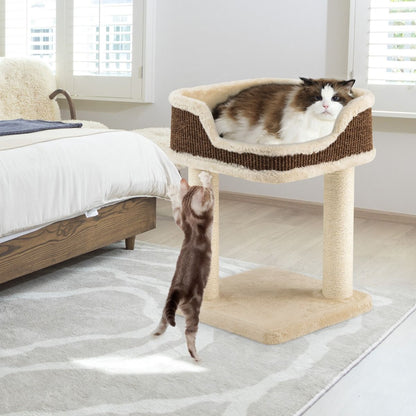 Tour D'Arbre À Chat Compacte Avec Perchoir En Peluche Et Griffoirs Pour Se Faire Ses Griffes Gris/Beige